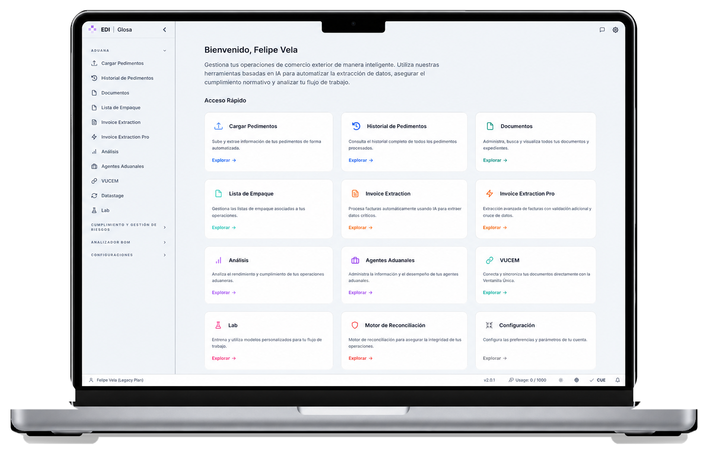 Panel de Glosa.io para gestión inteligente de operaciones de comercio exterior